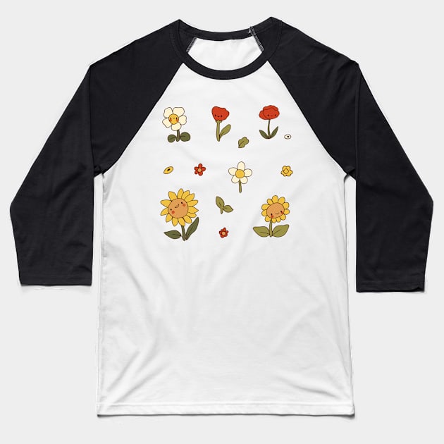 Fun spring flowers pattern Baseball T-Shirt by Mayarart